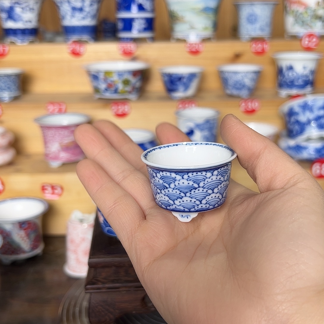 蔷***沫墨奈手绘陶瓷花盆内口高