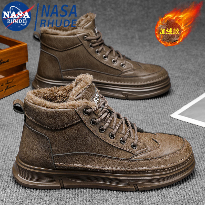 NASA联名冬季加绒马丁靴男士防水防滑高帮工装鞋子男加厚保暖短靴