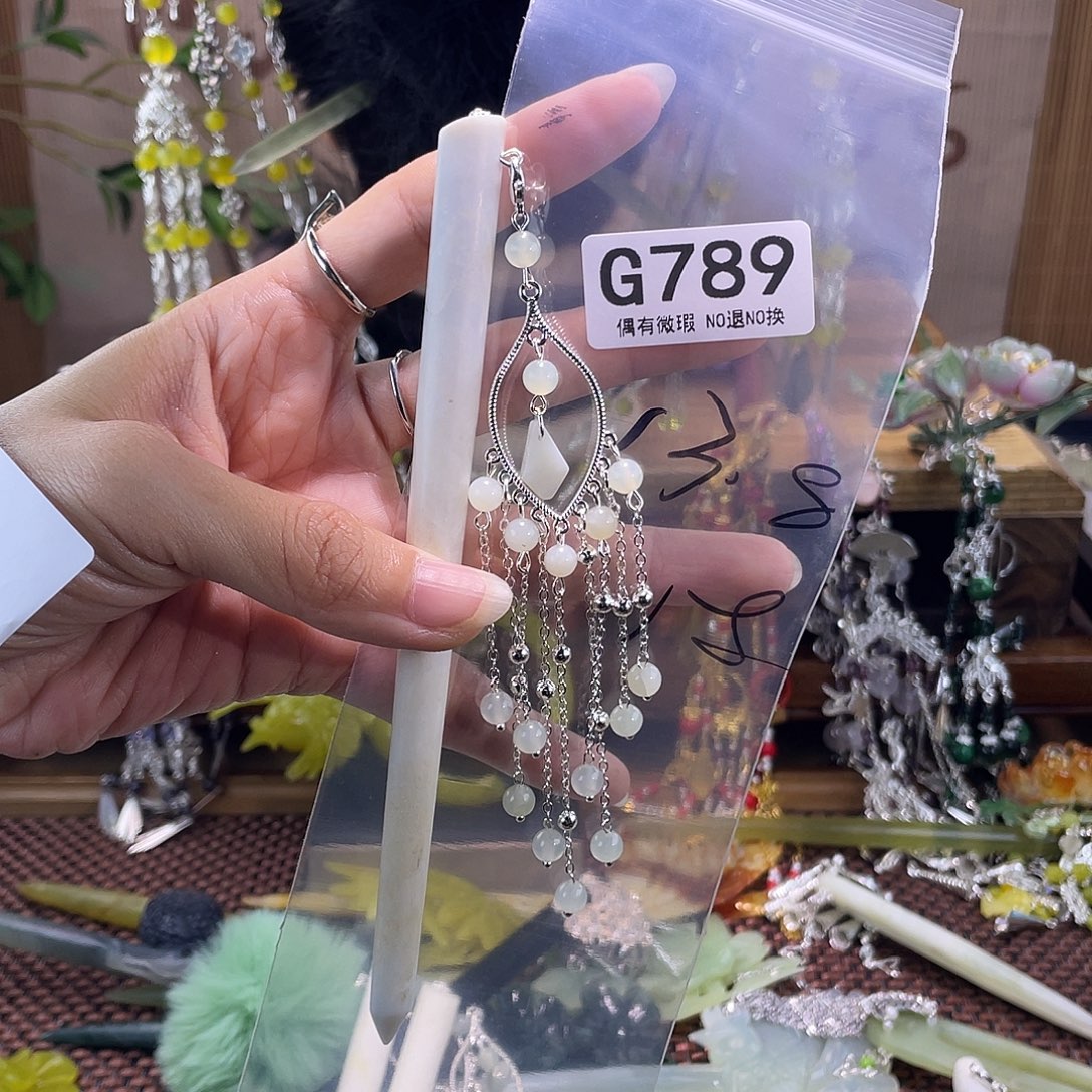 流***念蛇纹石玉合金发饰