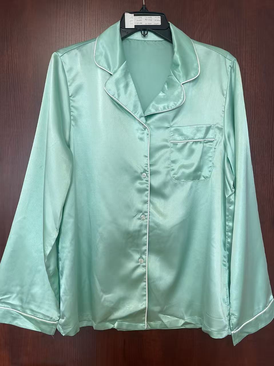 薄款纯色长袖短裤夏季睡衣家居服套装绿色翻领女款简约百搭
