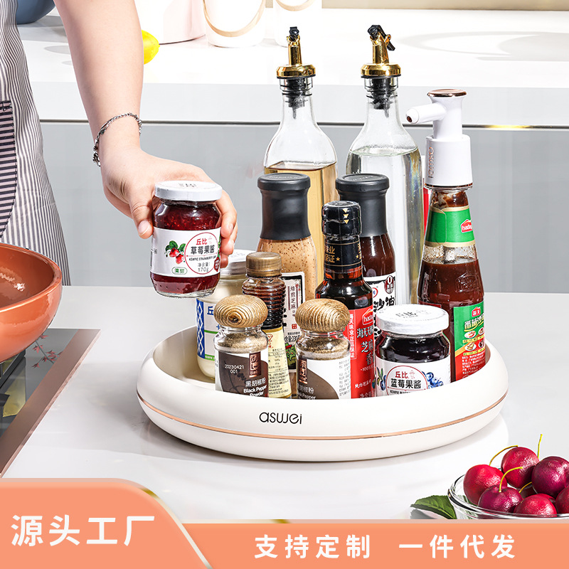 物鸣旋转调料置物架厨房多功能盐酱油醋瓶罐调味免打孔锅盖置物架