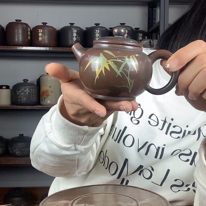 罐建水紫陶手工彩填壶