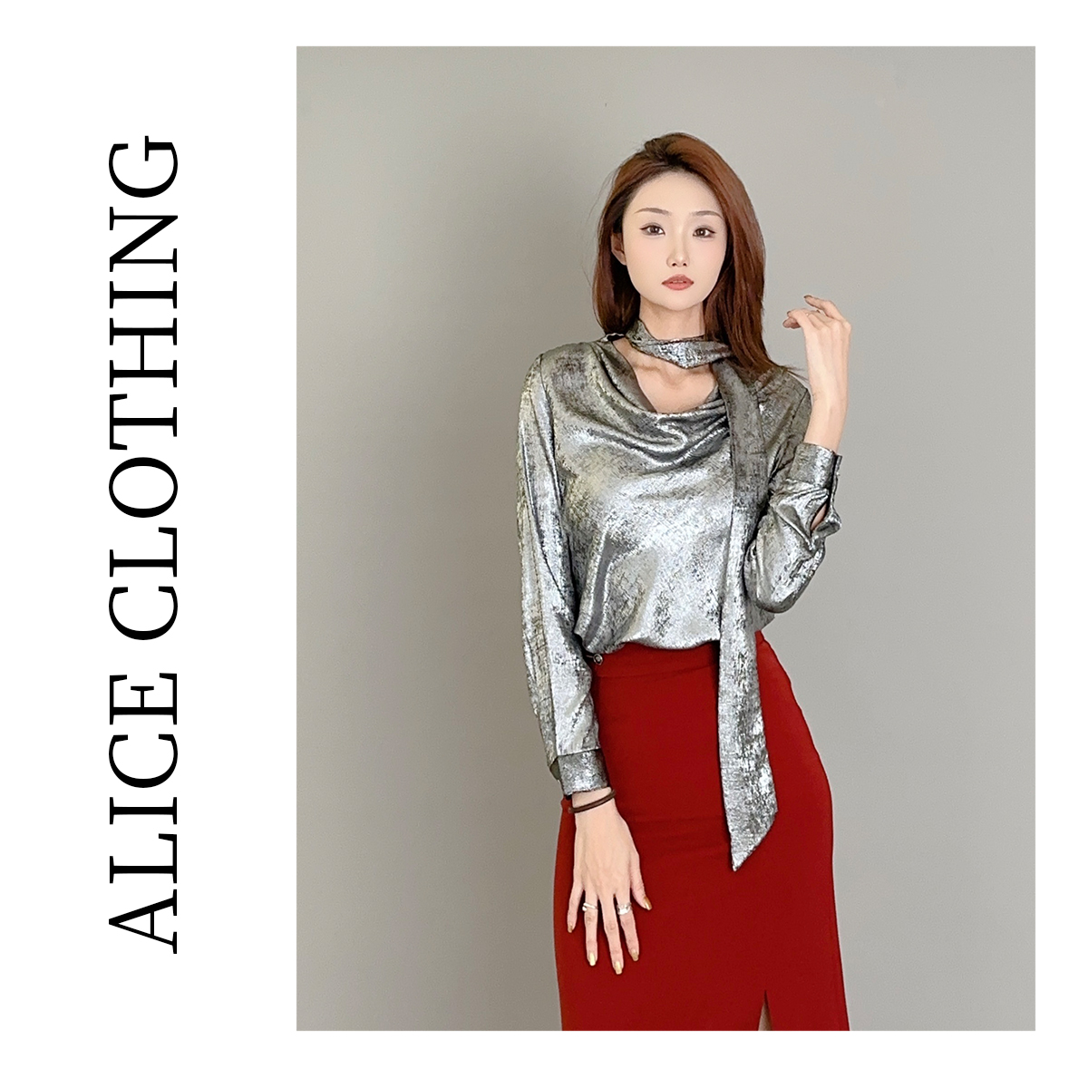 5 alicelulu “朋克派对”时髦衬衫 优雅飘带 酷美调色 S2136457G