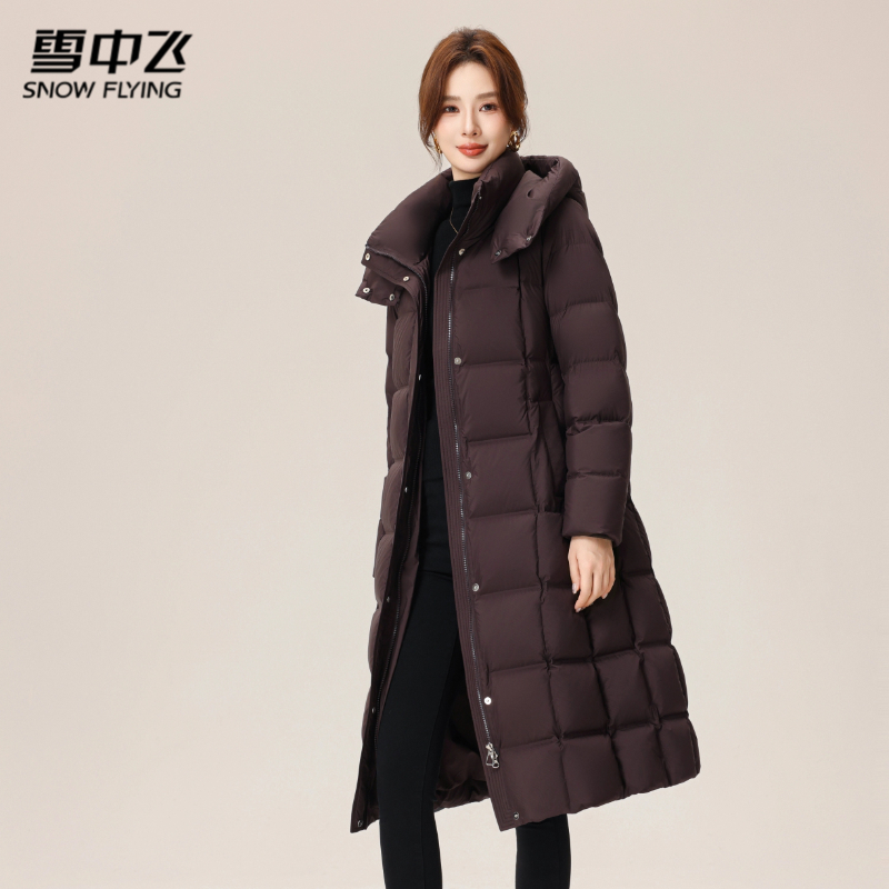 雪中飞2025冬新款时尚韩版百搭羽绒服保暖显瘦连帽鸭绒长款外套女