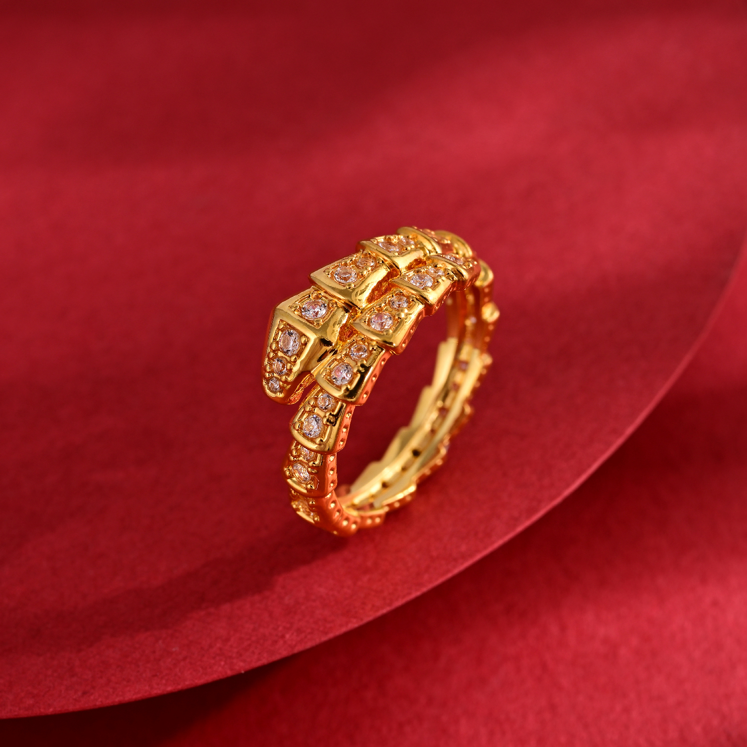 合成锆石【鳳月】18k金爆闪轻奢版蛇戒百搭戒指 时尚百搭