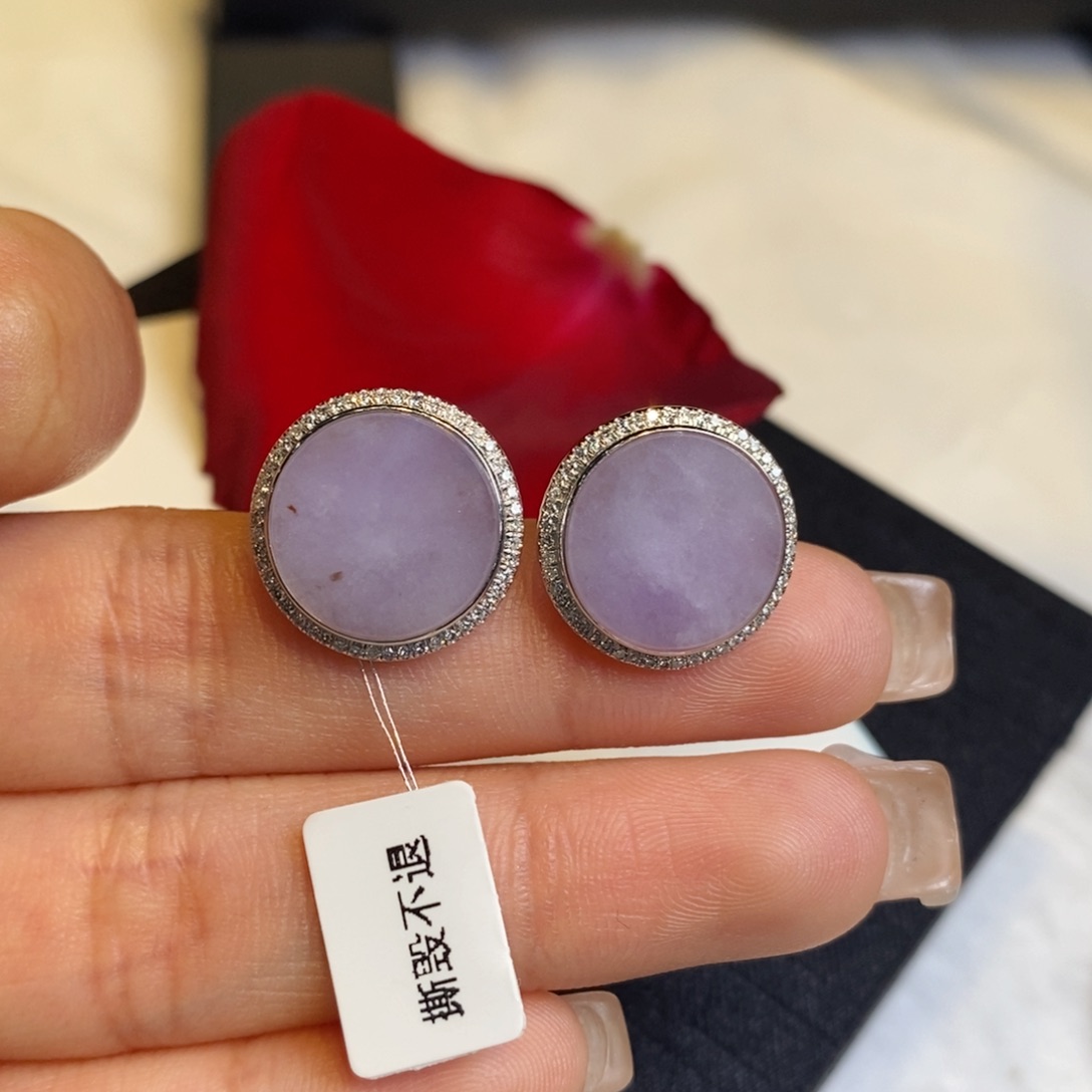 翡翠耳饰18K金镶嵌设计款圆牌耳钉