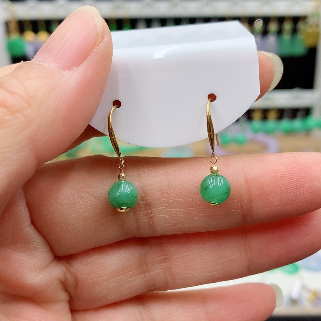 翡翠耳饰18K金镶嵌的