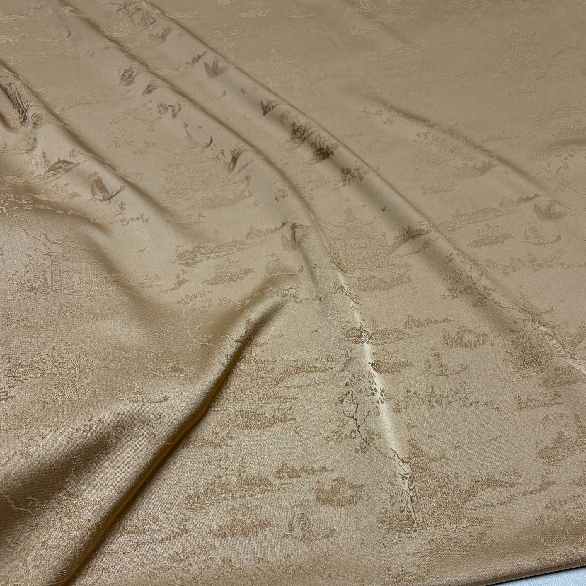 香槟金亭台楼阁重缎国风新中式布料