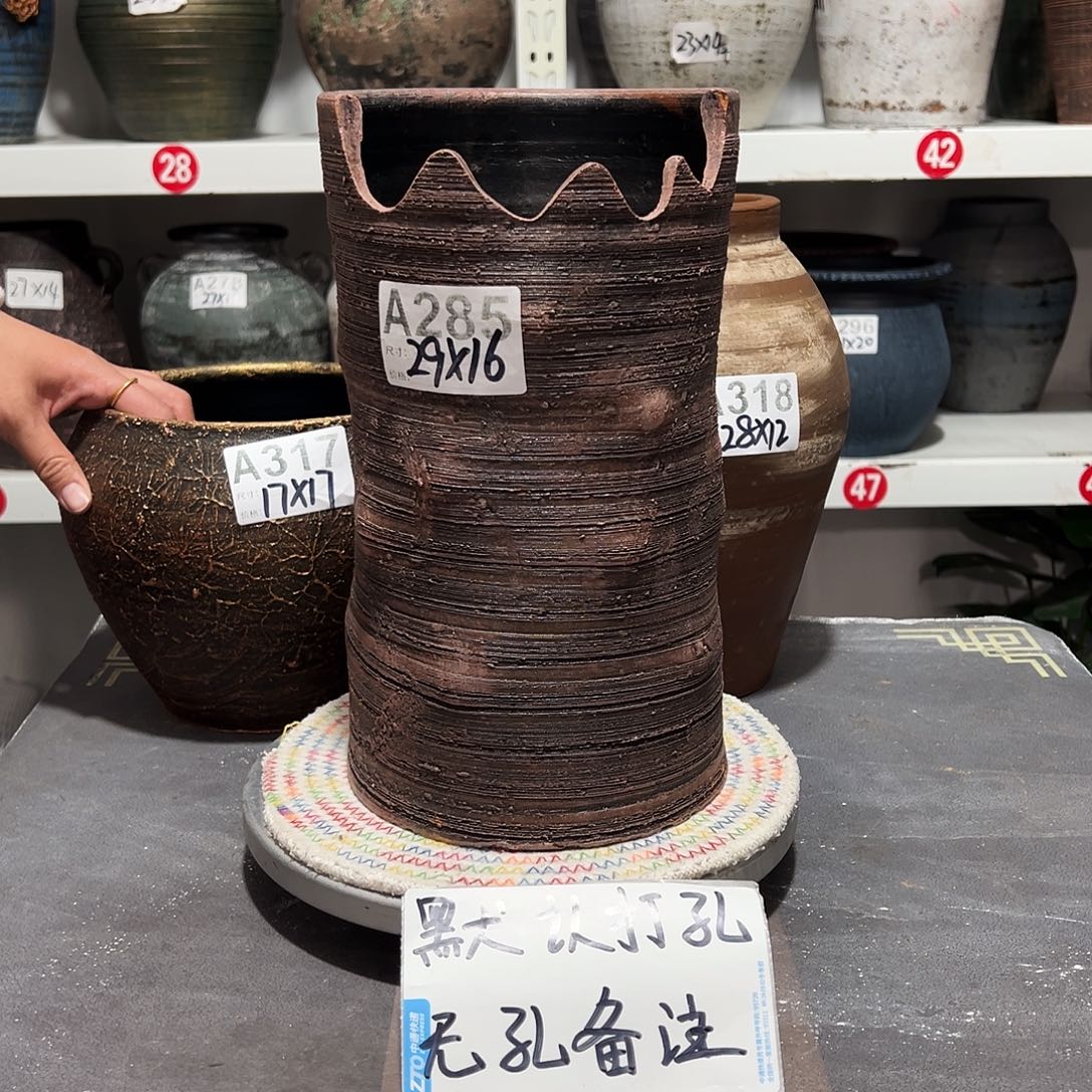 红陶红色树桩缺口无孔备注