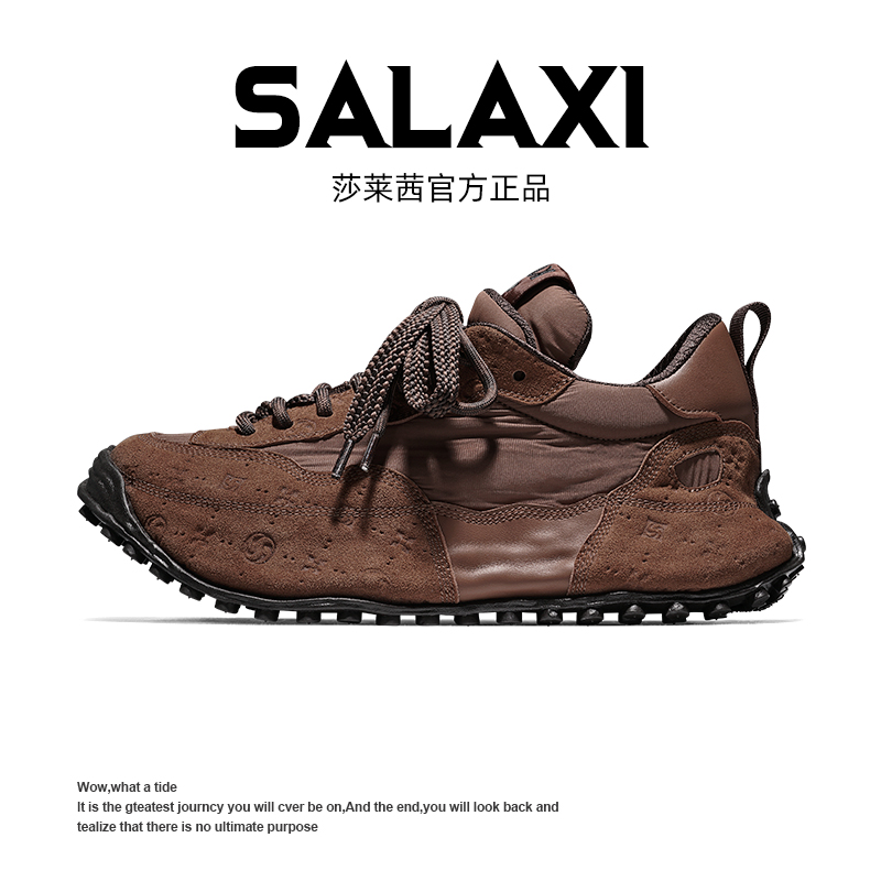 SALAXI/莎莱茜【情侣款】厚底美式潮压花男女款板鞋真皮牛皮老爹鞋