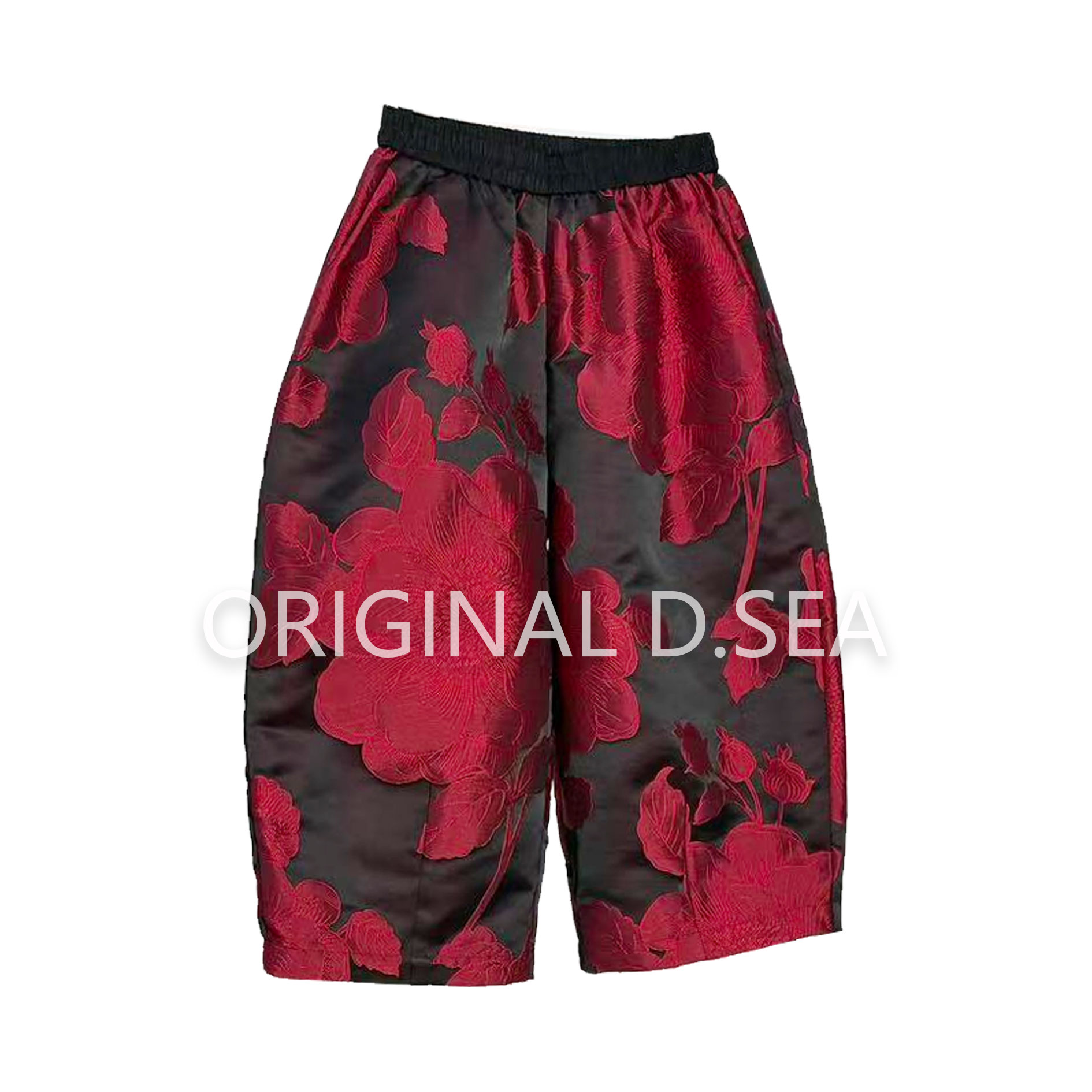 【玉花镜】定位花刺绣大牡丹酒酒红/军绿茧型花苞裤