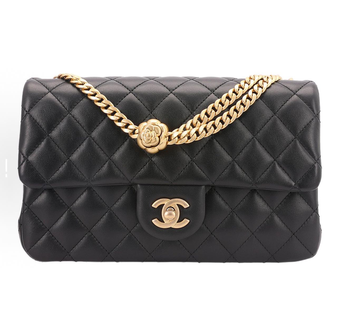 99新 Chanel/香奈儿 黑金CF 大mini山茶花斜挎包腋下包芯片款