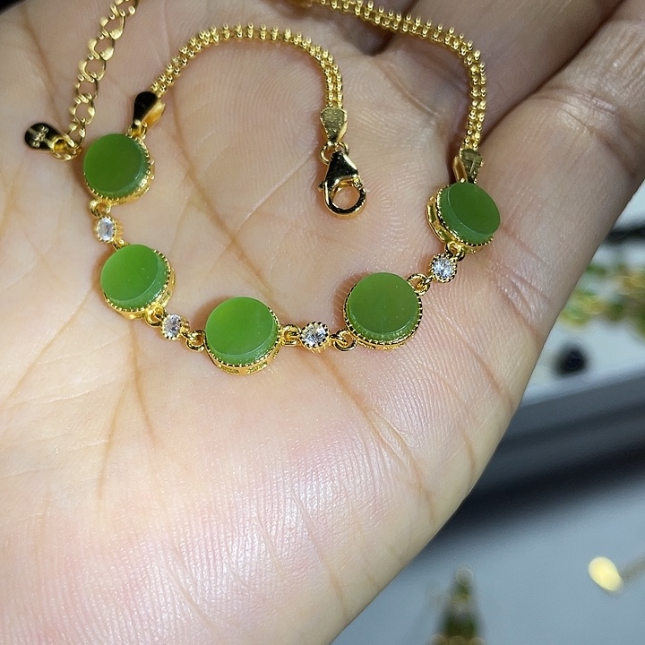 和田玉（碧玉）银S925镶嵌手链