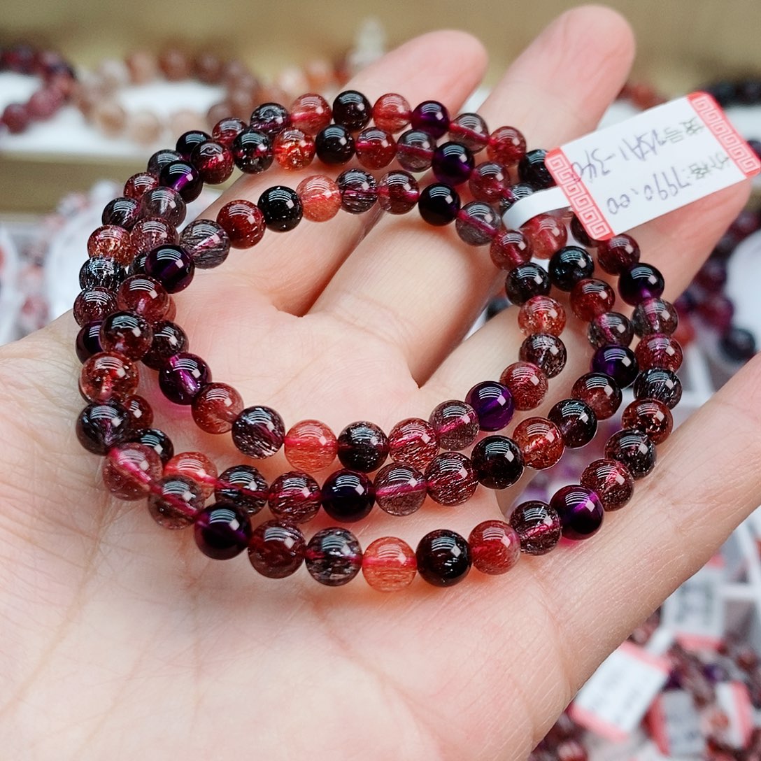 水晶未镶嵌手串黑加仑多圈