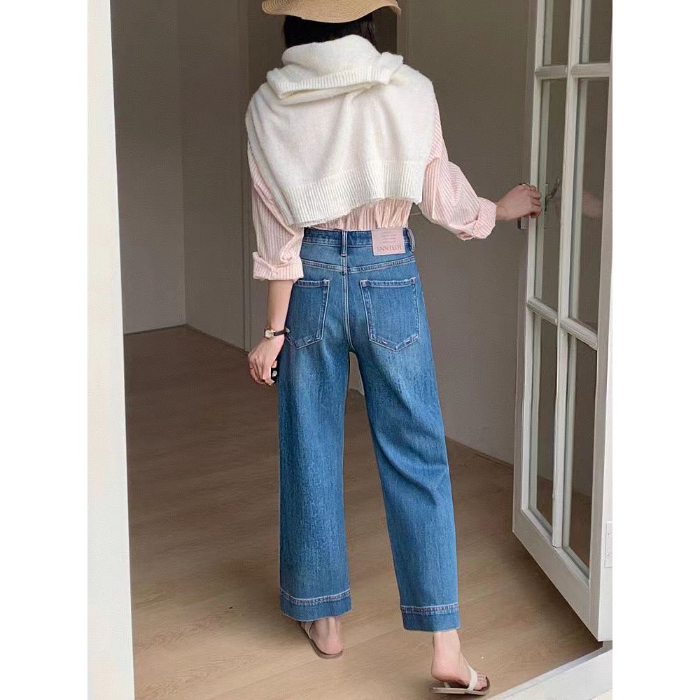 KK 83360 今年超火的奶奶裤~薄款高腰显瘦九分直筒牛仔裤