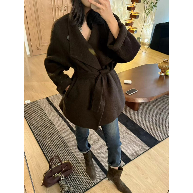 【雪霜雾上】·韩版时尚秋冬百搭宽松中长款外套双面呢大衣
