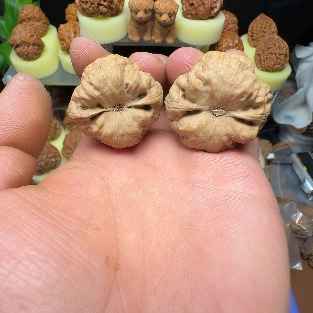 会***丶文玩核桃把件全品无修36-37古蟾一对儿