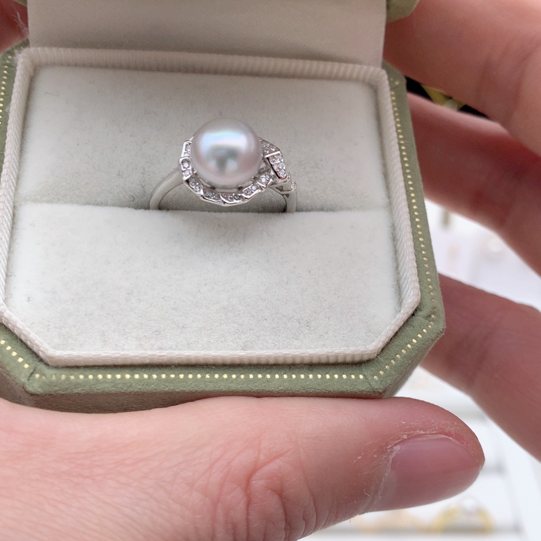 海水珍珠8.5-9mm真多麻银S925镶嵌