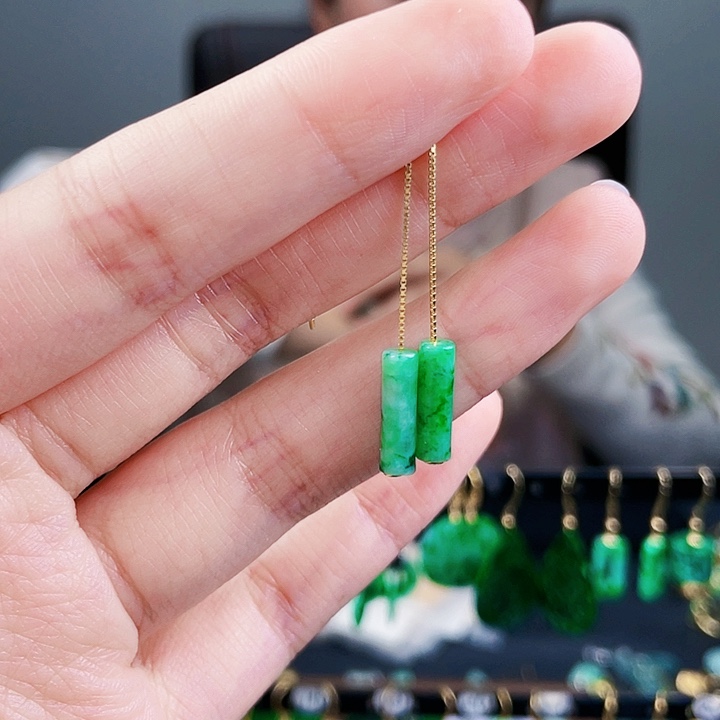 翡翠耳饰银S925镶嵌饰品