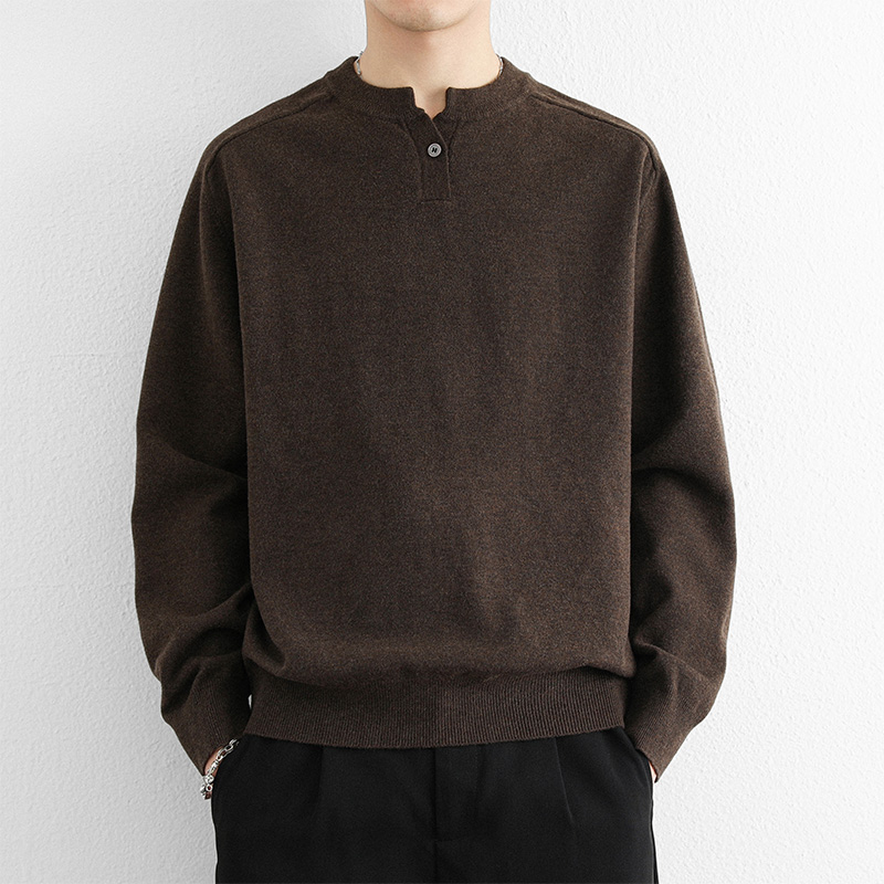 2025冬季新款一粒扣加厚男士纯色休闲圆领毛衣