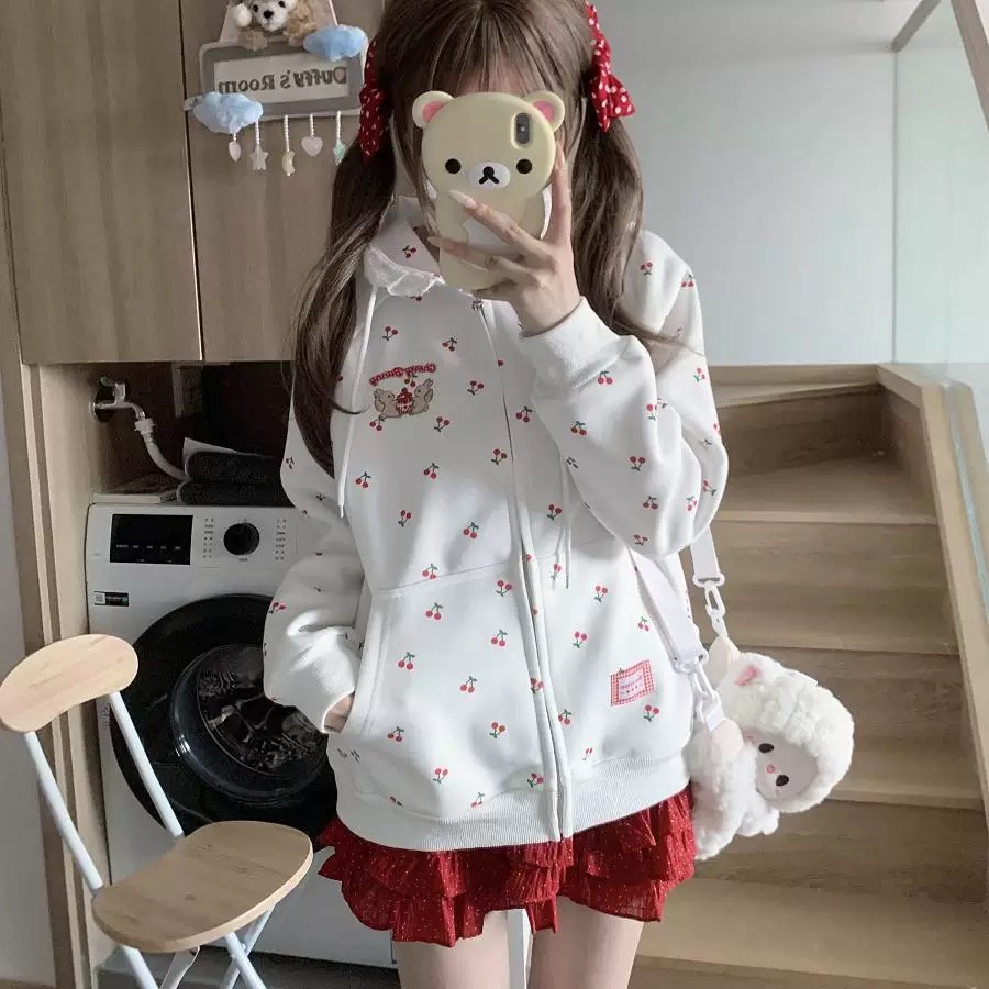 【断码清货】2025春韩版小兔刺绣樱桃花边拉链外套 D127 127 R Q