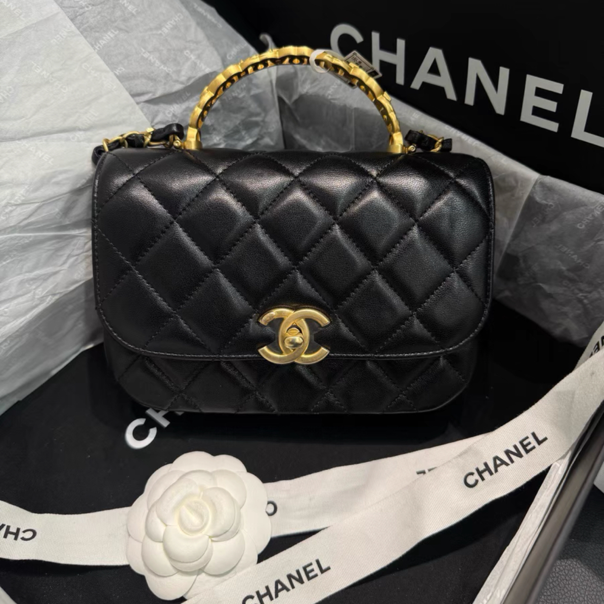 未使用 Chanel/香奈儿 24s花卉手柄大mini小号 芯片款 链条包 