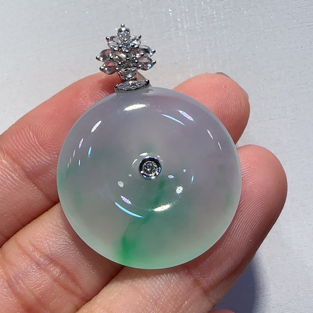 翡翠吊坠(不含链)18K金镶嵌平安扣