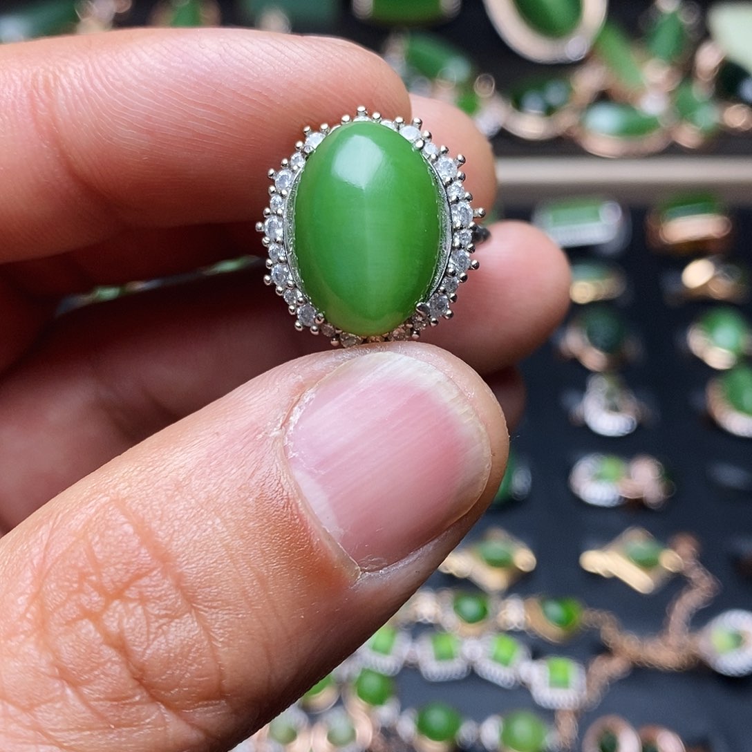 和田玉（碧玉）戒指银S925镶嵌