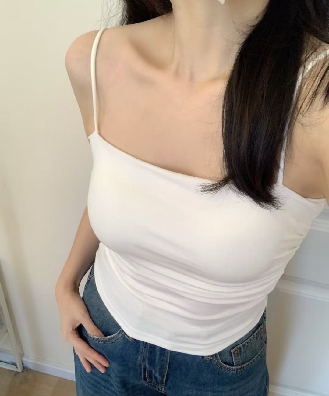 修身背心免洗胸垫吊带无袖纯色美背简约