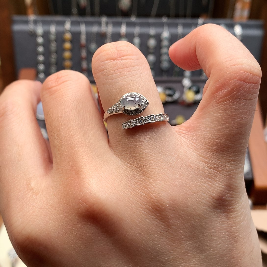 翡翠戒指银S925镶嵌0210