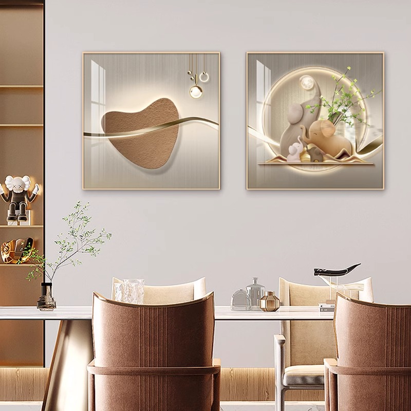 餐厅装饰画现代简约两联组合饭厅挂画餐厅墙装饰壁画轻奢抽象新款