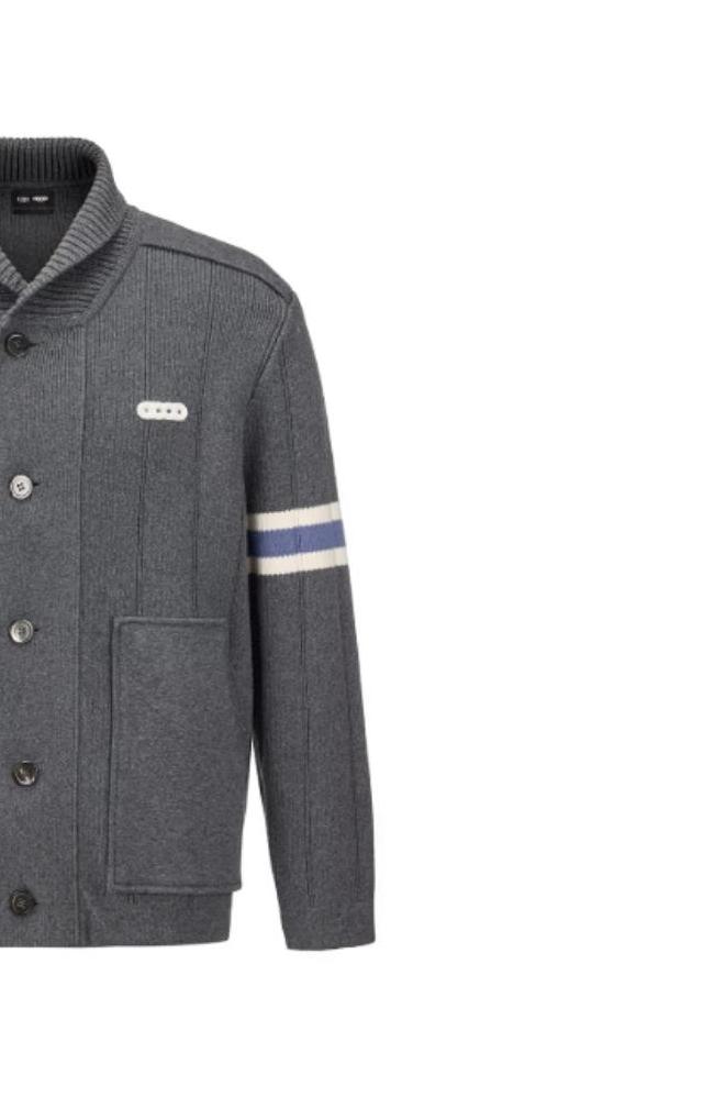 GOOD g127 开衫毛衣 提花撞色条纹翻领开衫毛衣 轻奢休闲男女同款