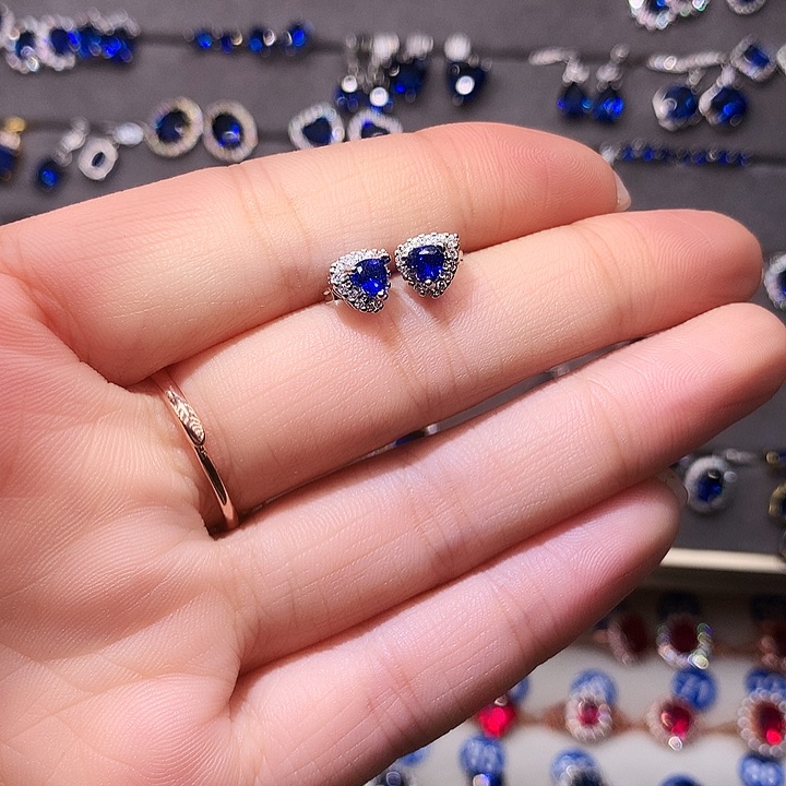 蓝宝石耳饰银S925镶嵌