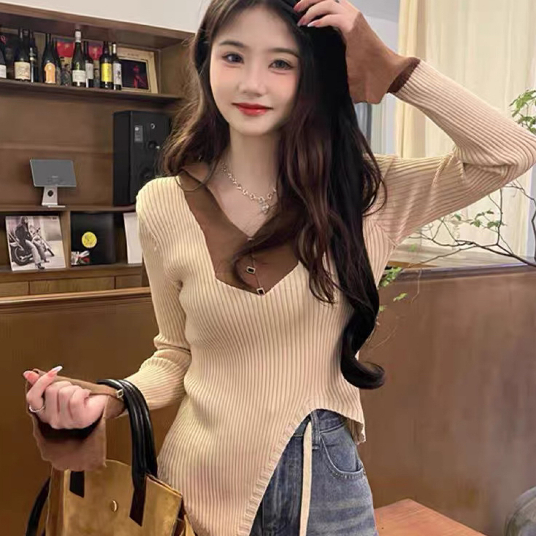 2025新款韩版设计感拼色别致海军领针织衫女秋季新款显瘦气质长袖