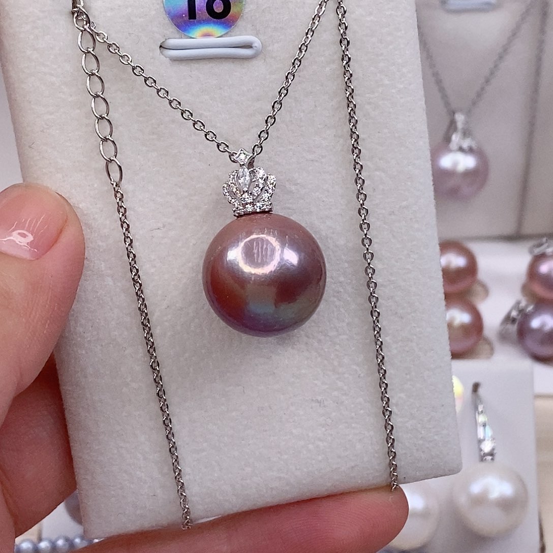 鼠***呀淡水珍珠银S925镶嵌吊坠(不含链)15/16mm微瑕