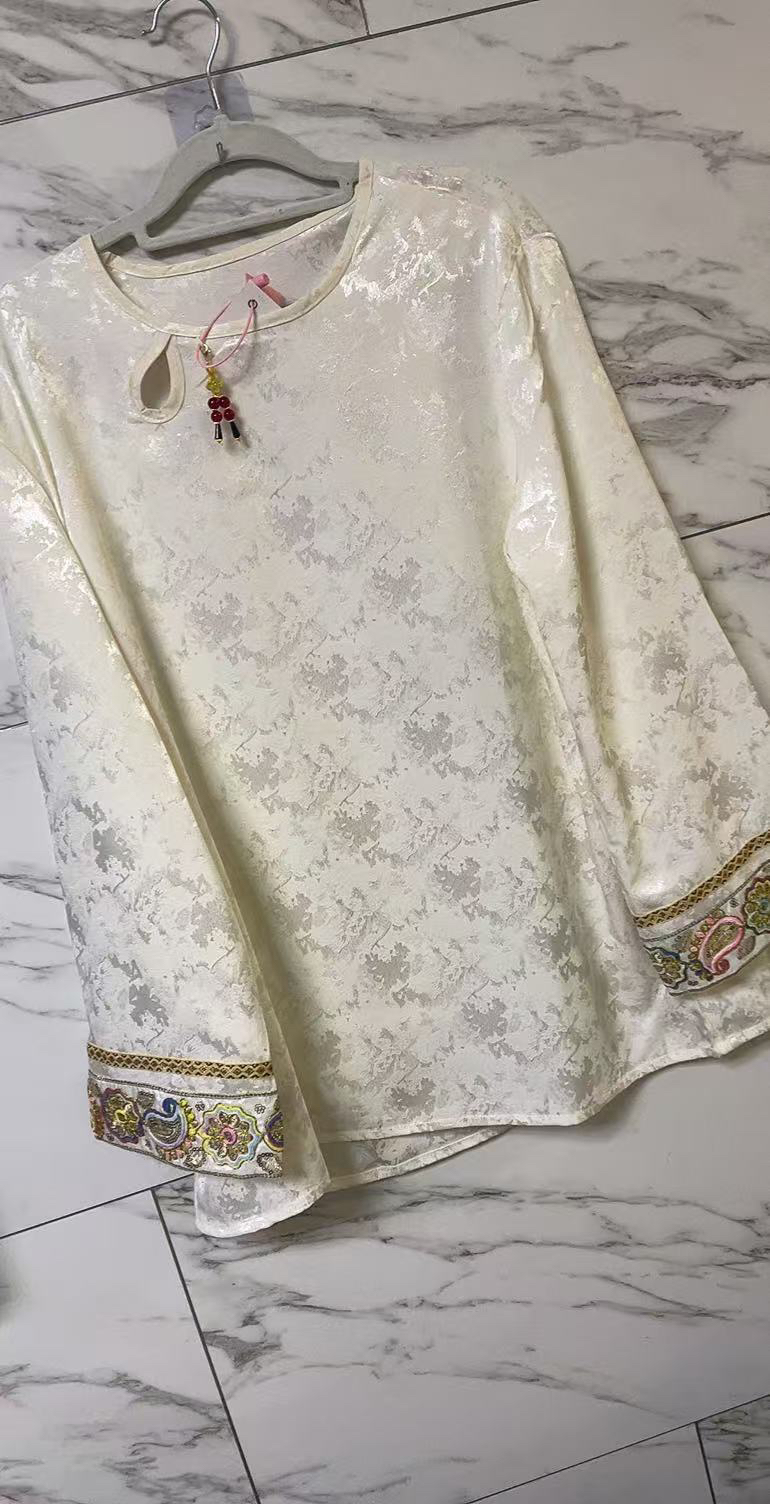 新中式国风提花打底衫大码女装春季新款遮肉显瘦宽松减龄