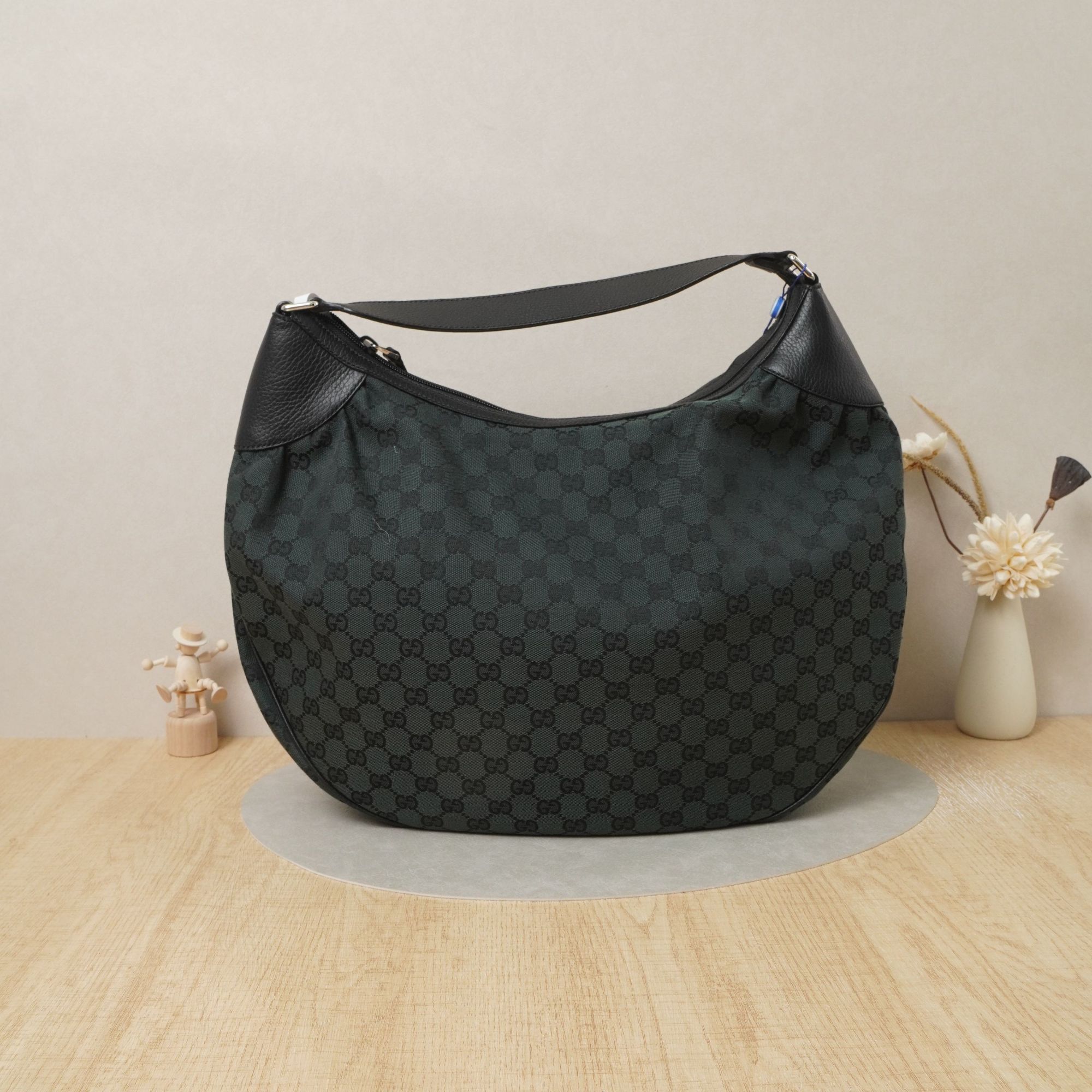 95新 GUCCI/古驰 古驰单肩包绿色老花帆布/尘袋/DS041899