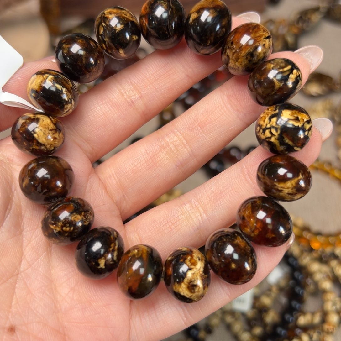 琥珀手链未镶嵌家**女抚顺花蜡