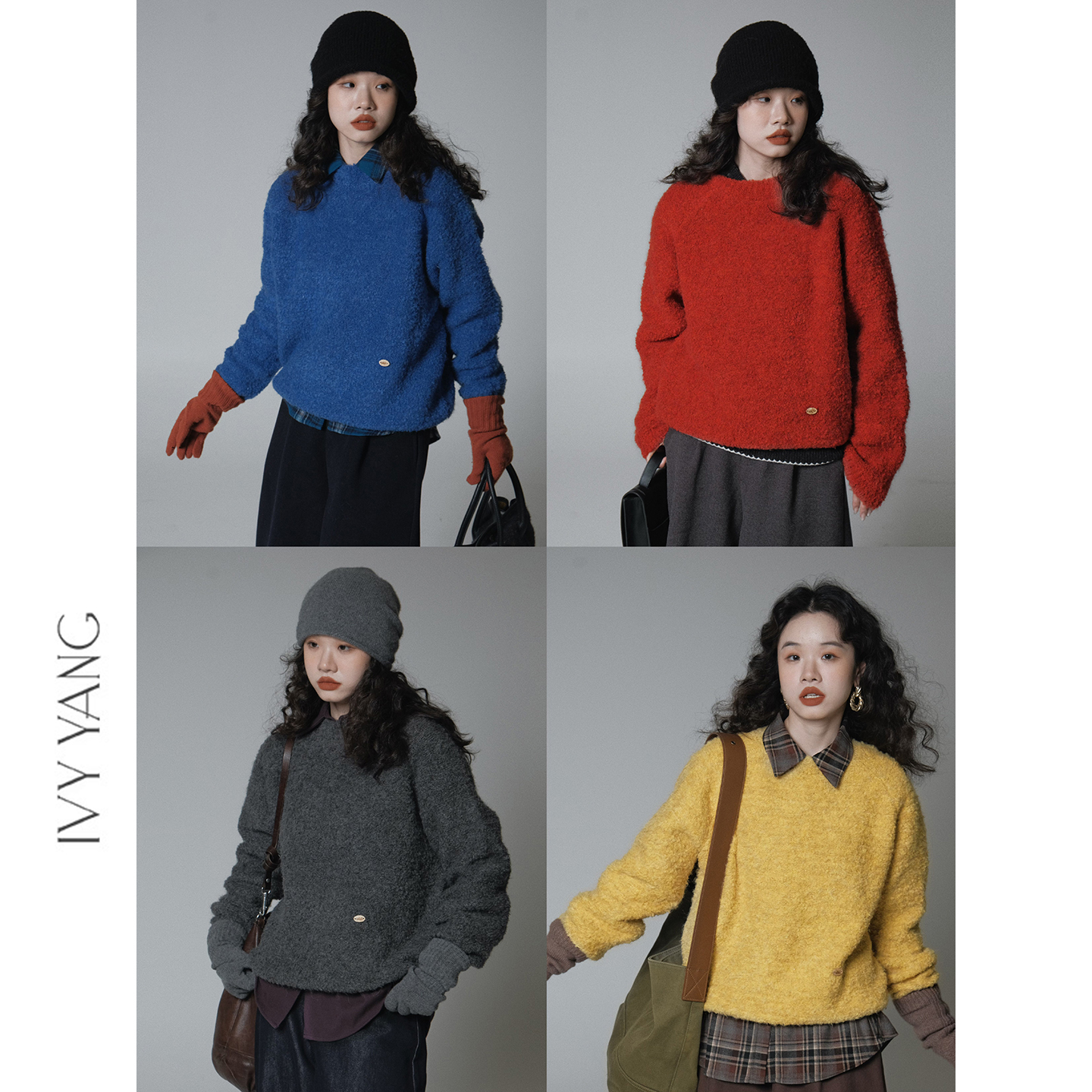 IVY YANG圆领质感羊毛混纺圈圈毛毛衣