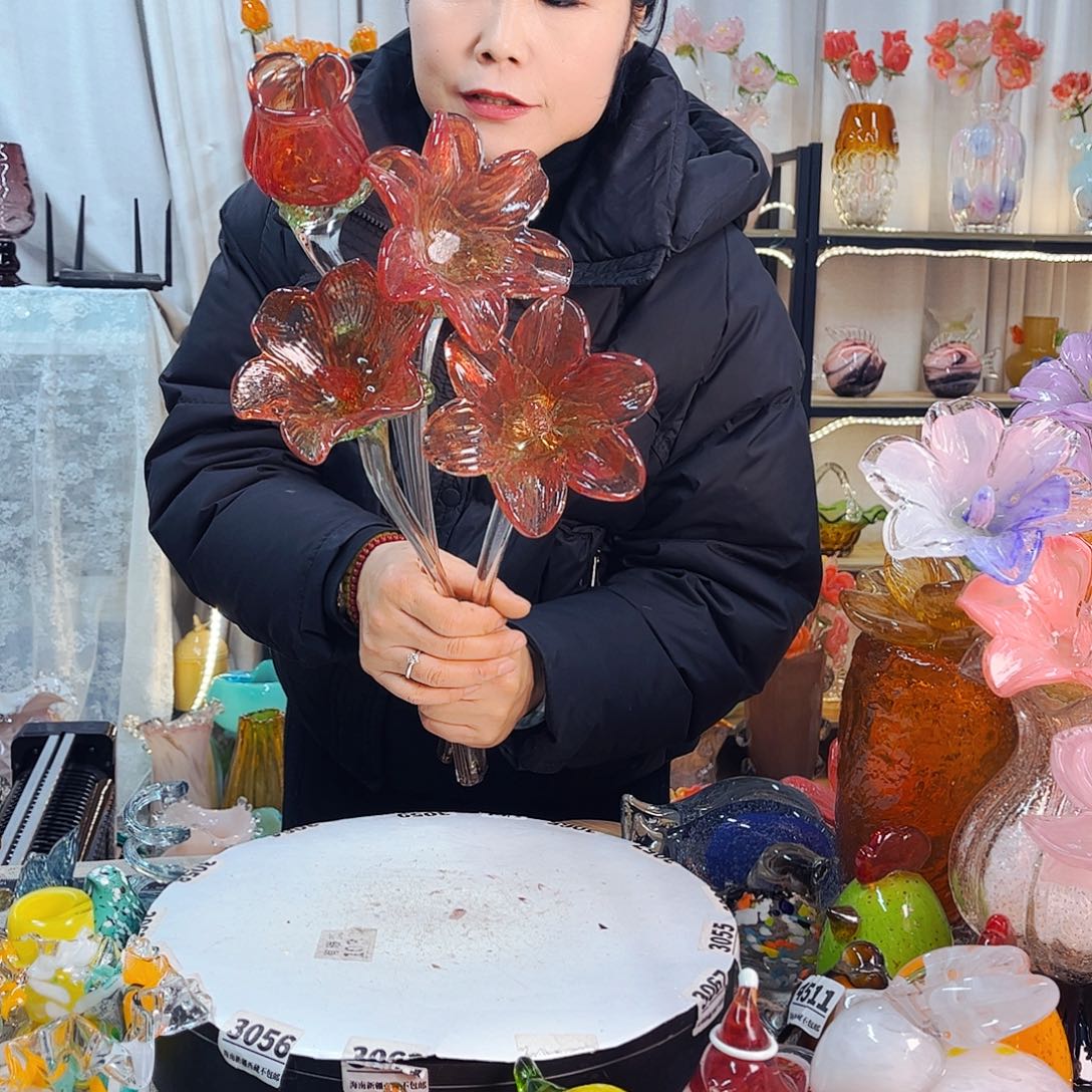 家悦琉璃花瓶摆件4朵