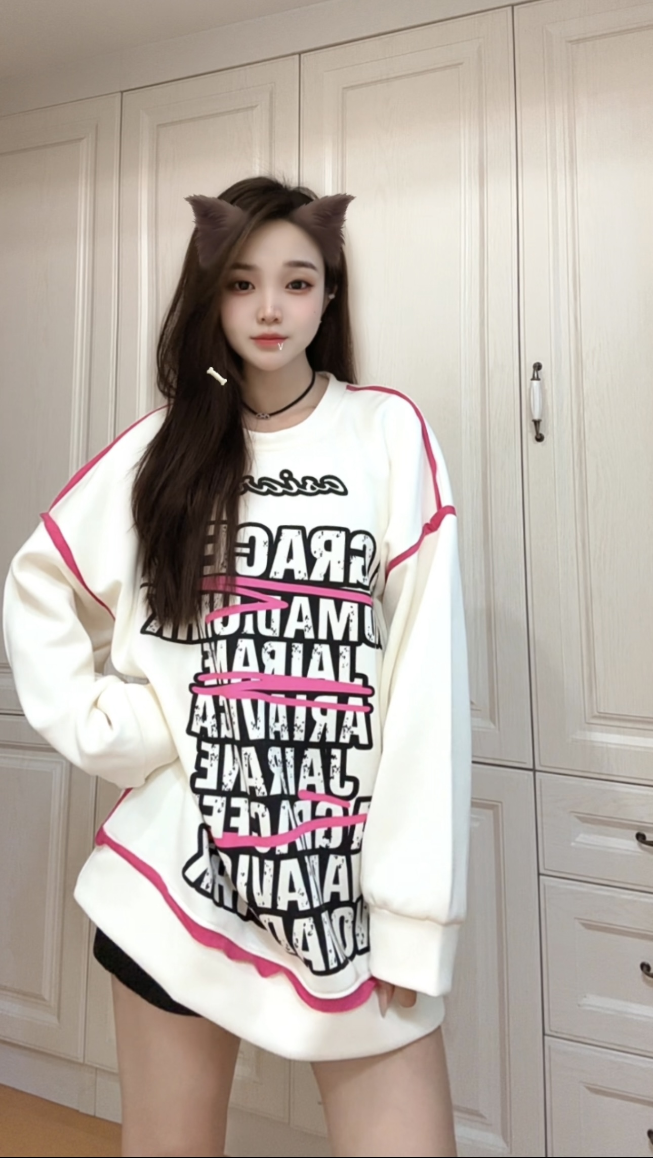 [954.955不加绒卫衣]新款满印字母拼接圆领甜美卡通宽松休闲卫衣