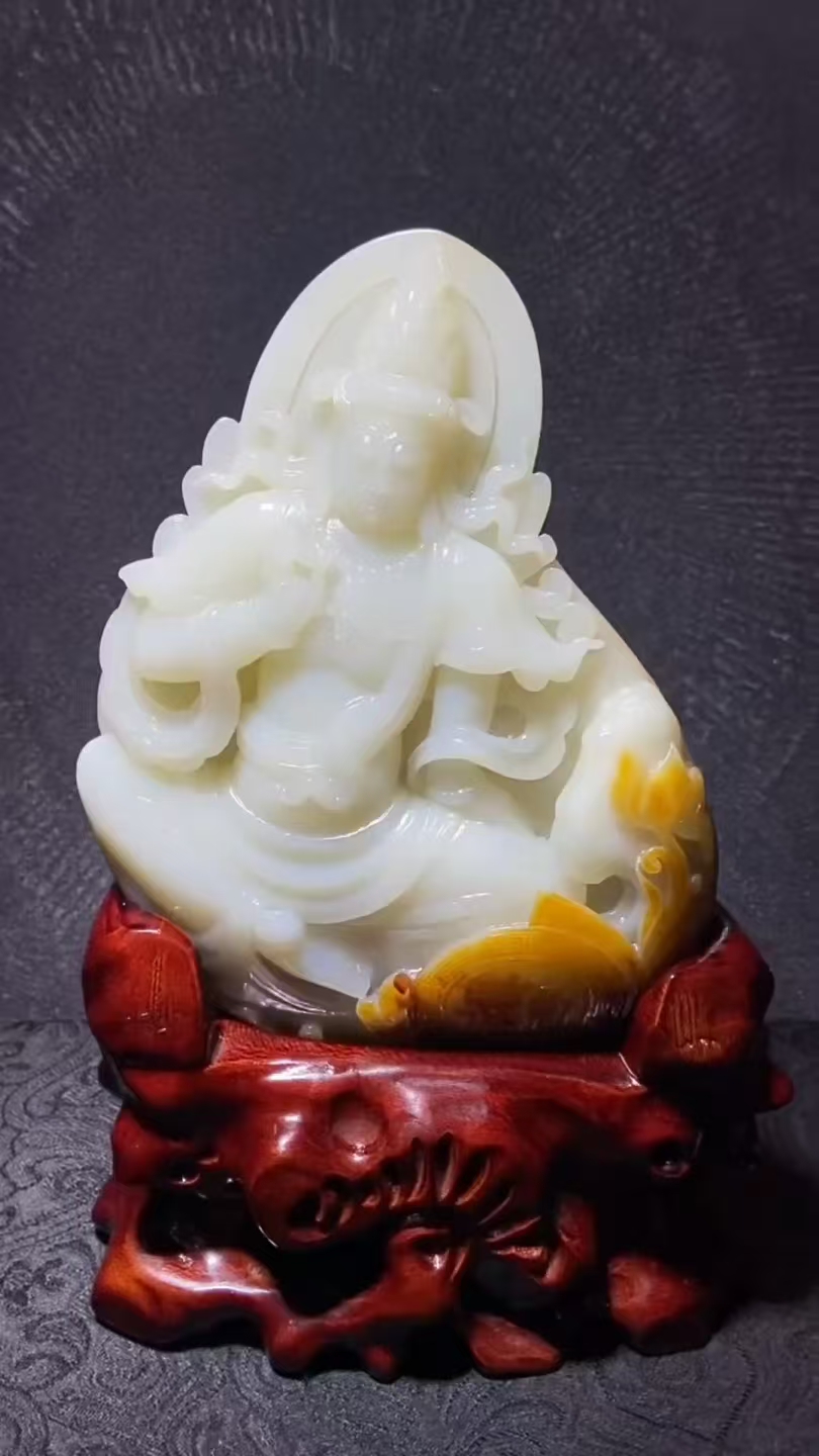 新疆和田玉白玉佛摆件