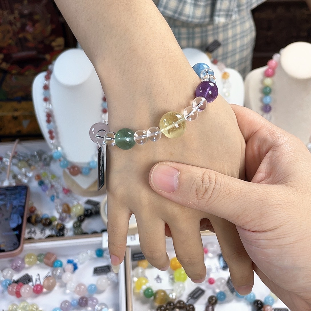 水晶手链银S925镀金镶嵌