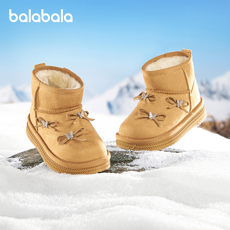 巴拉巴拉童鞋儿童雪地靴女童棉靴加厚加绒2025新冬季靴子防滑甜美