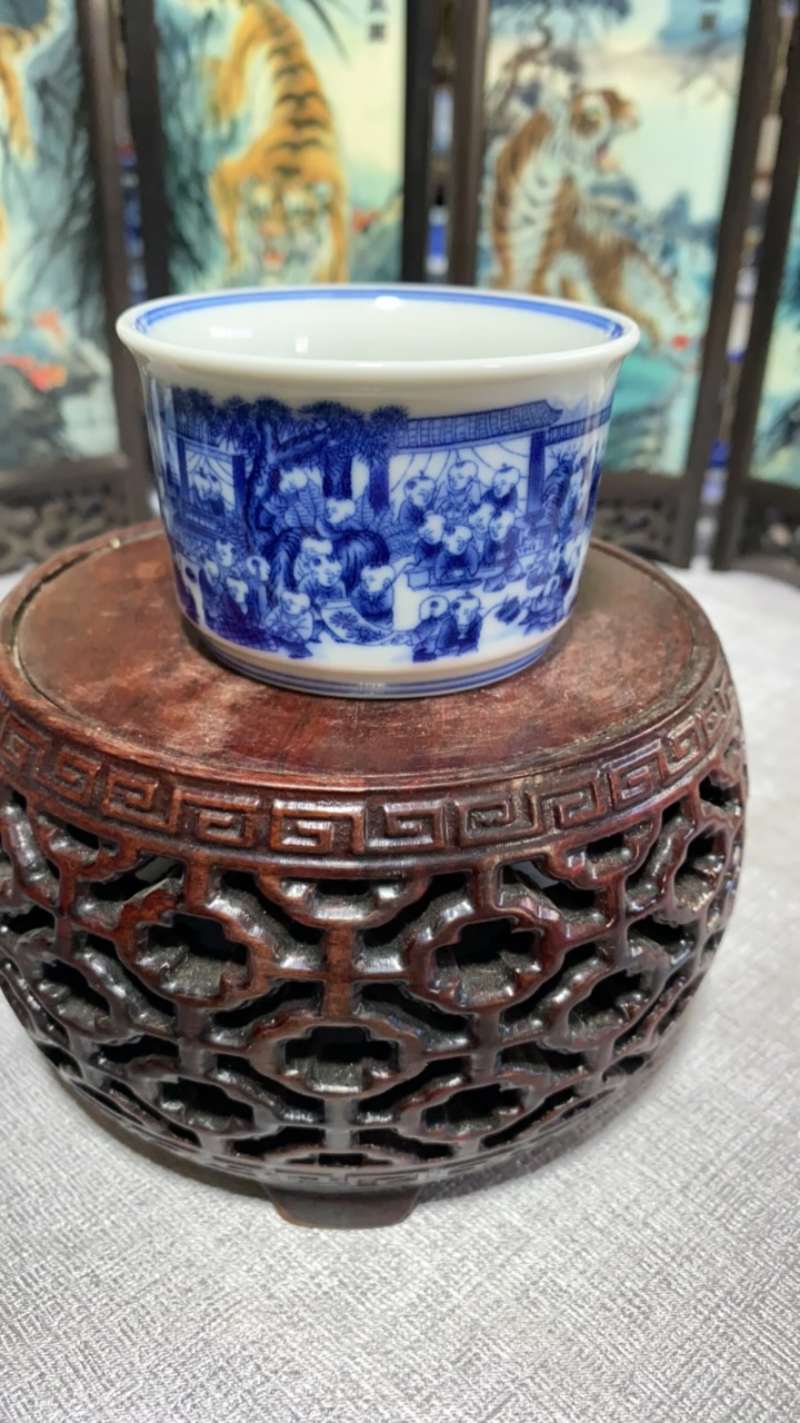 青花瓷釉下彩百子图陶瓷中式喝茶客用茗杯