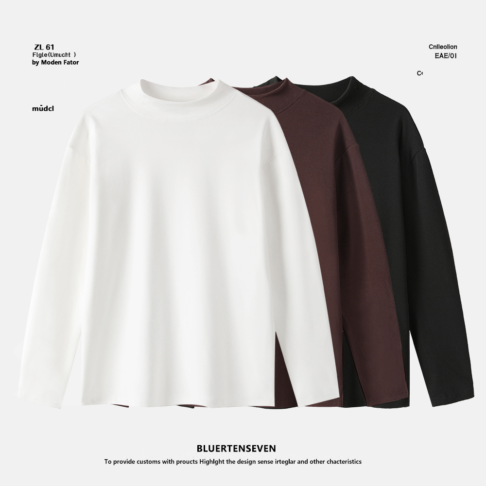 男士半高领德绒秋冬T恤内搭白色加厚打底圆领百搭上衣