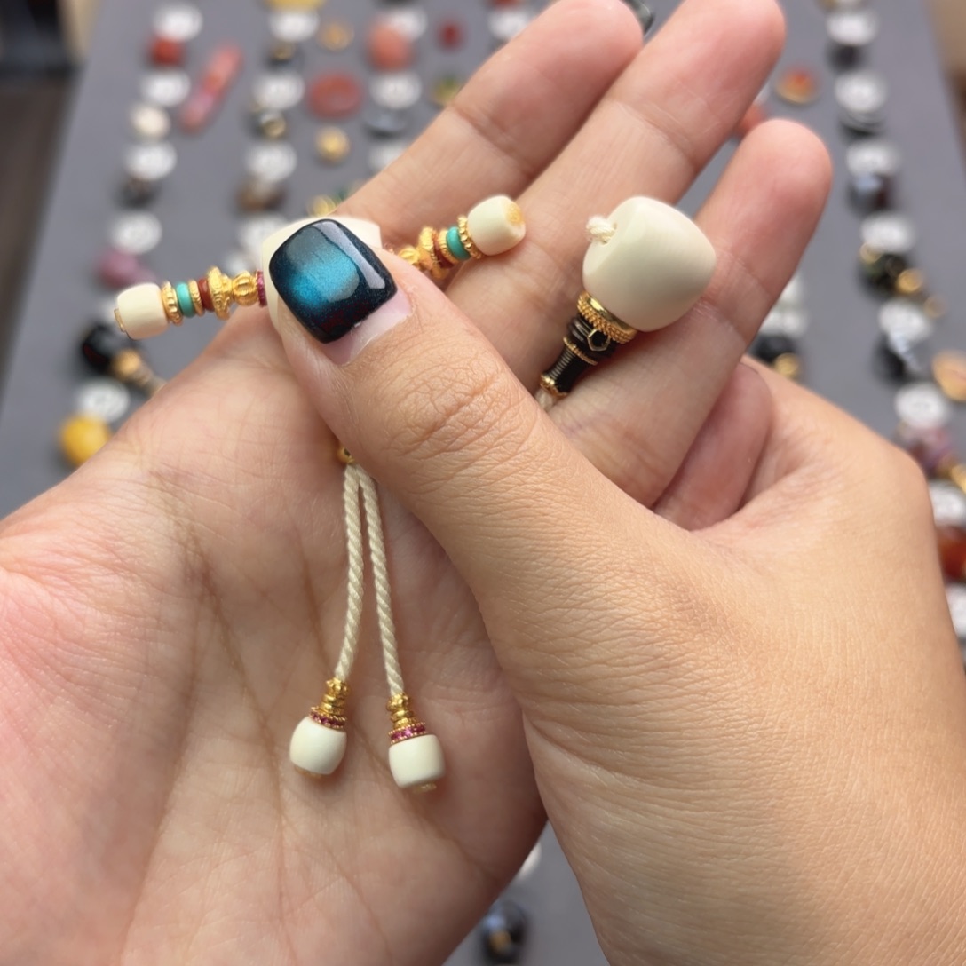 雨***辉玛瑙/玉髓未镶嵌文玩配饰12mmmm三通套组 撞色弟子珠