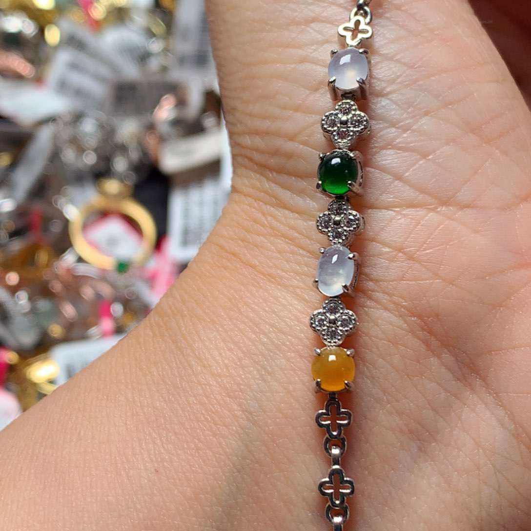 翡翠戒指银S925镶嵌天然翡翠手链