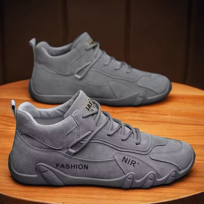 昌祥回力男款夏季透气格子皮革拼接磨砂皮人造革鞋面低帮休闲豆豆