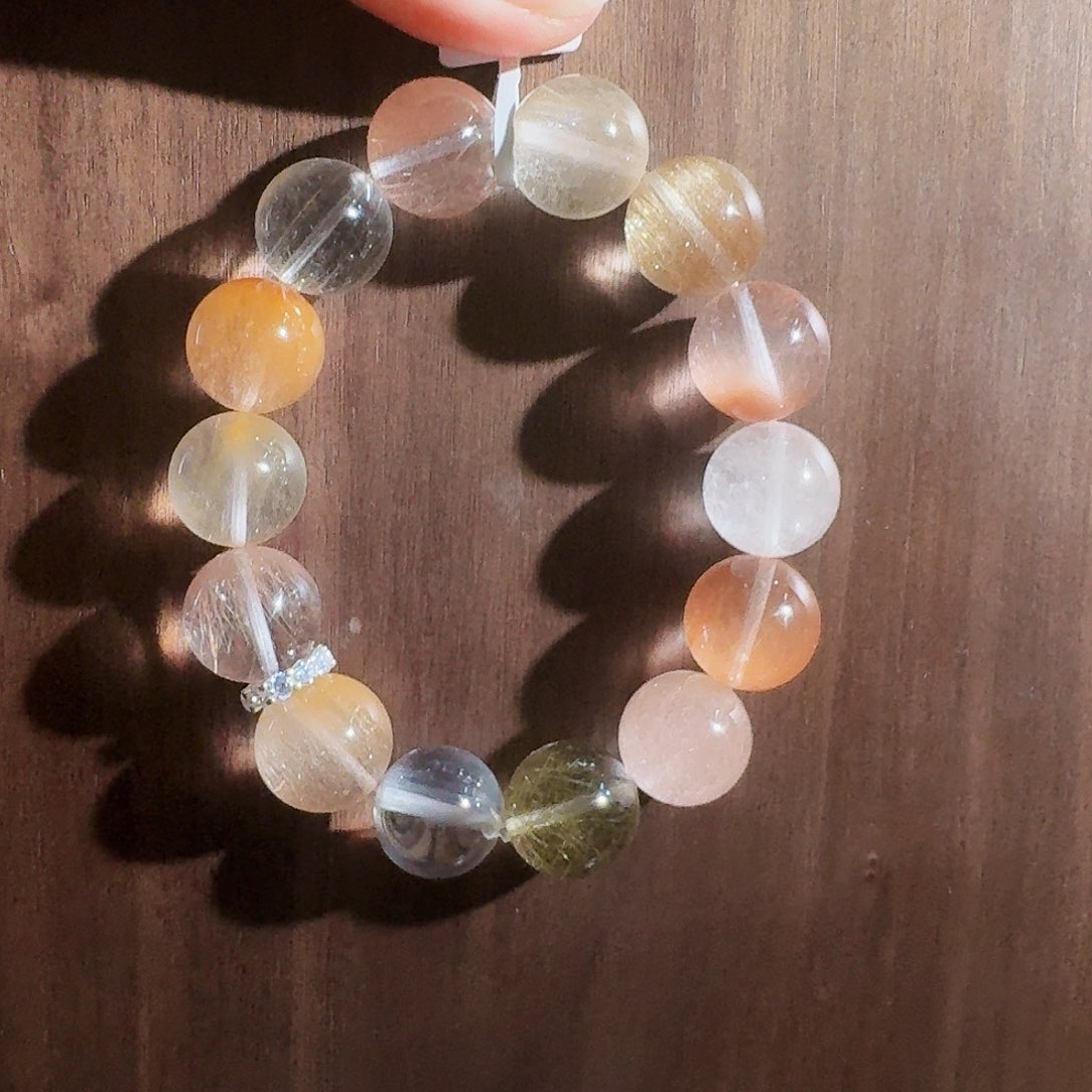 水晶手串银S925镶嵌夕*天然水晶手串